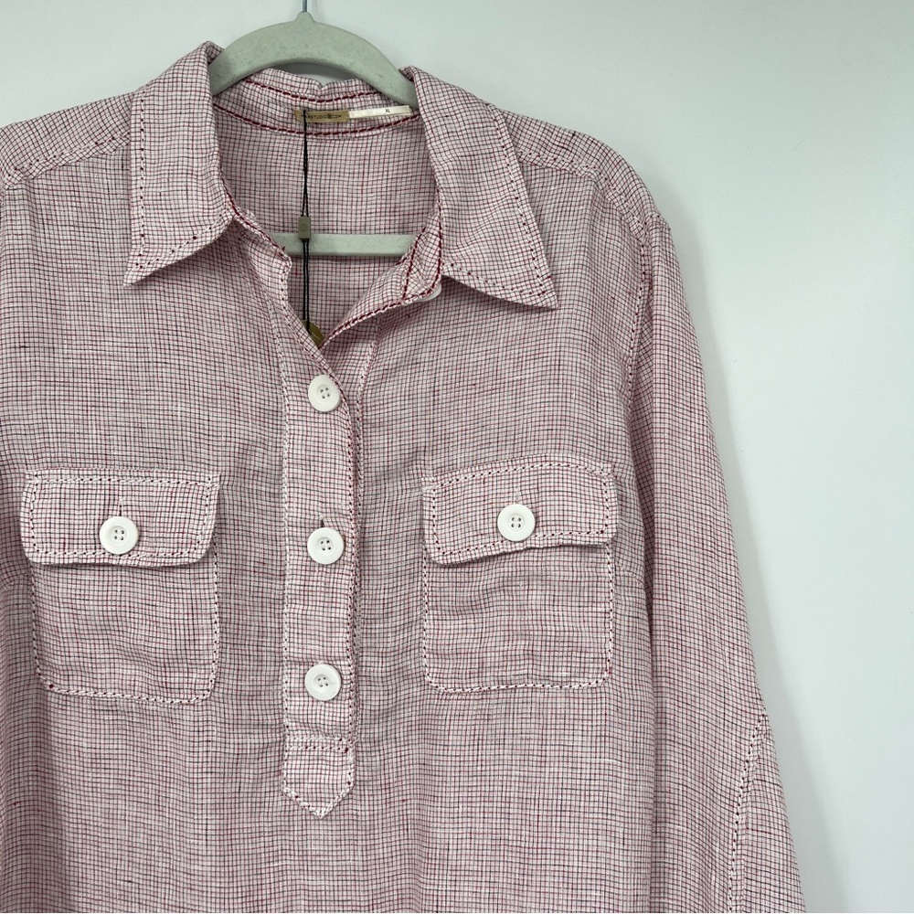 NEW Maxstudio.com Women's Red Striped Long Sleeves Button Collared Blouse